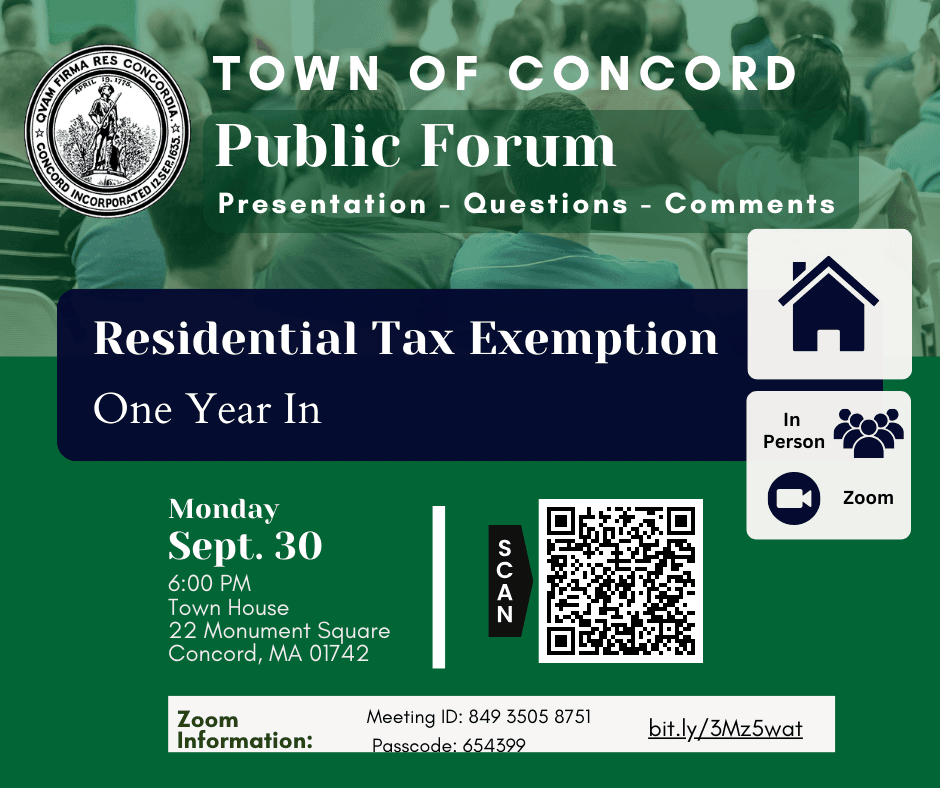 Sept. 30, 2024 at 6 PM Residential Tax Exemption Public Forum, Town House/Zoom