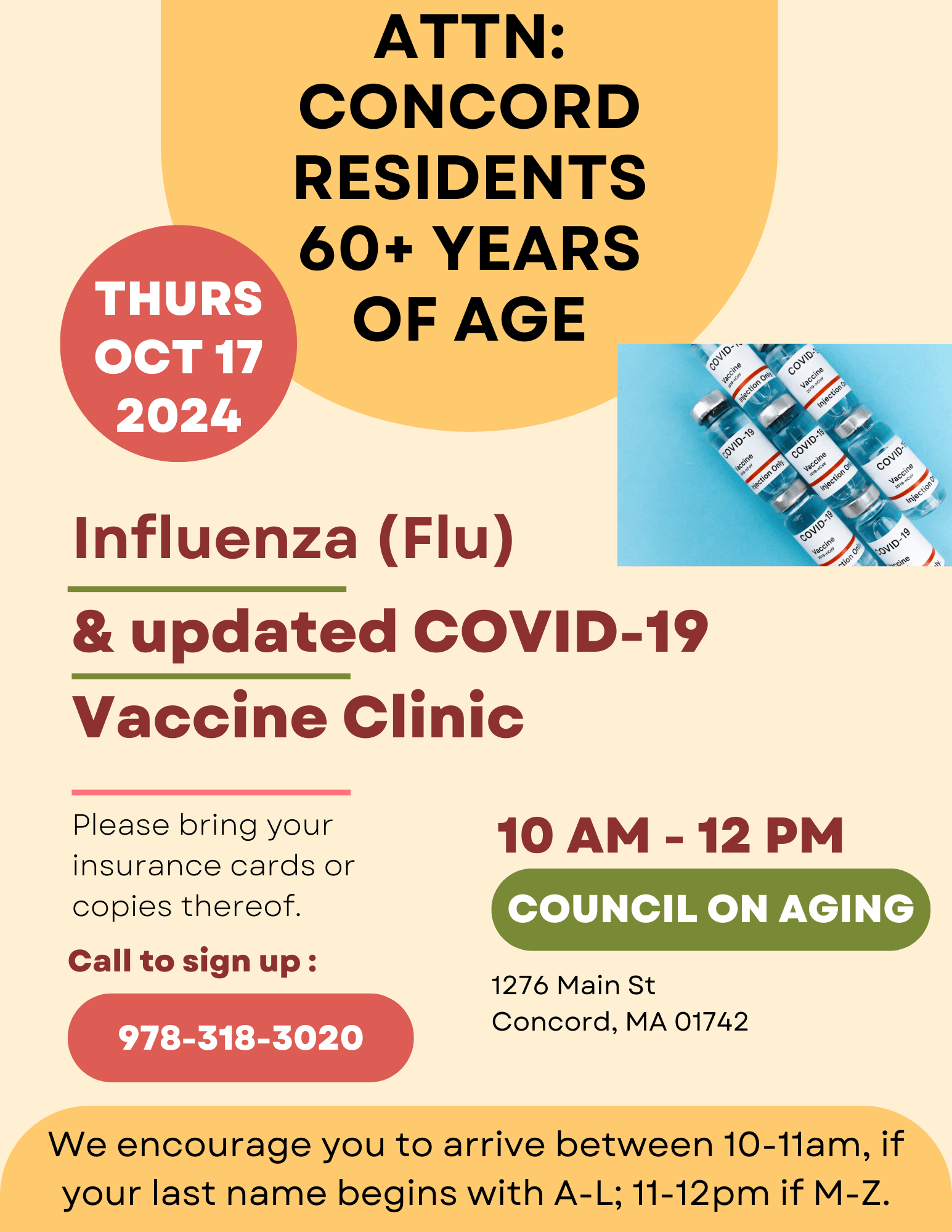 COA Flu/Covid Vaccine Clinic - Oct. 17, 10 am - Noon - 1276 Main St.