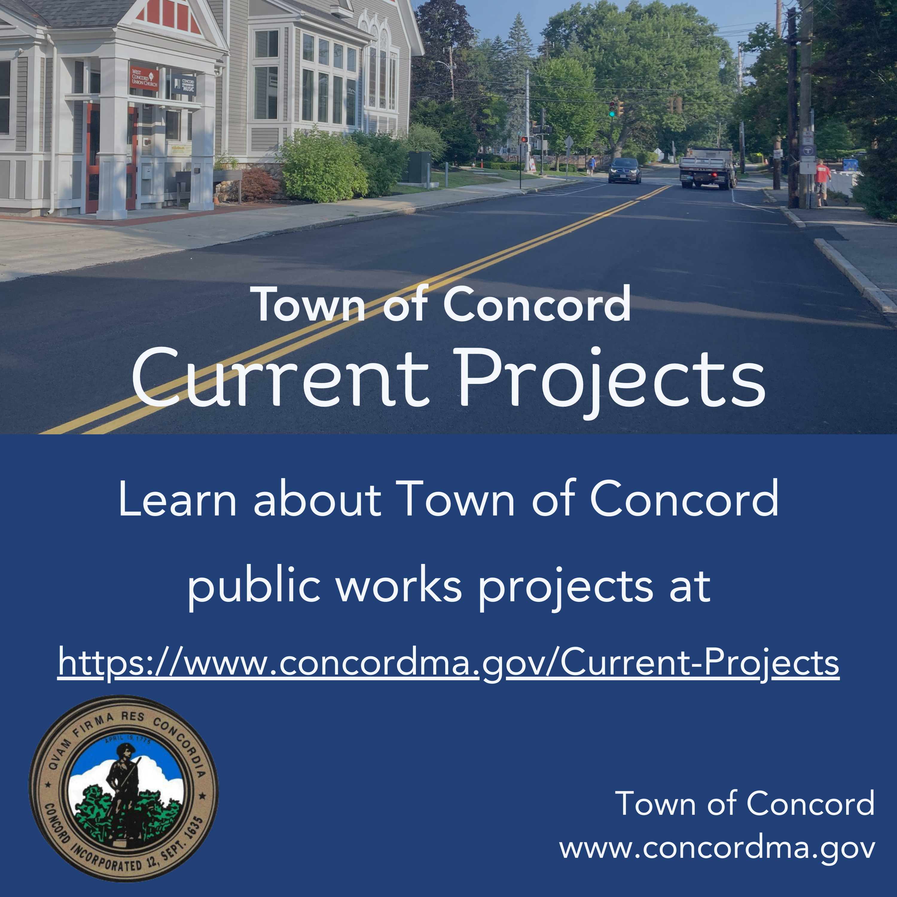 Picture of a street on a blue background Concord Public Works Projects